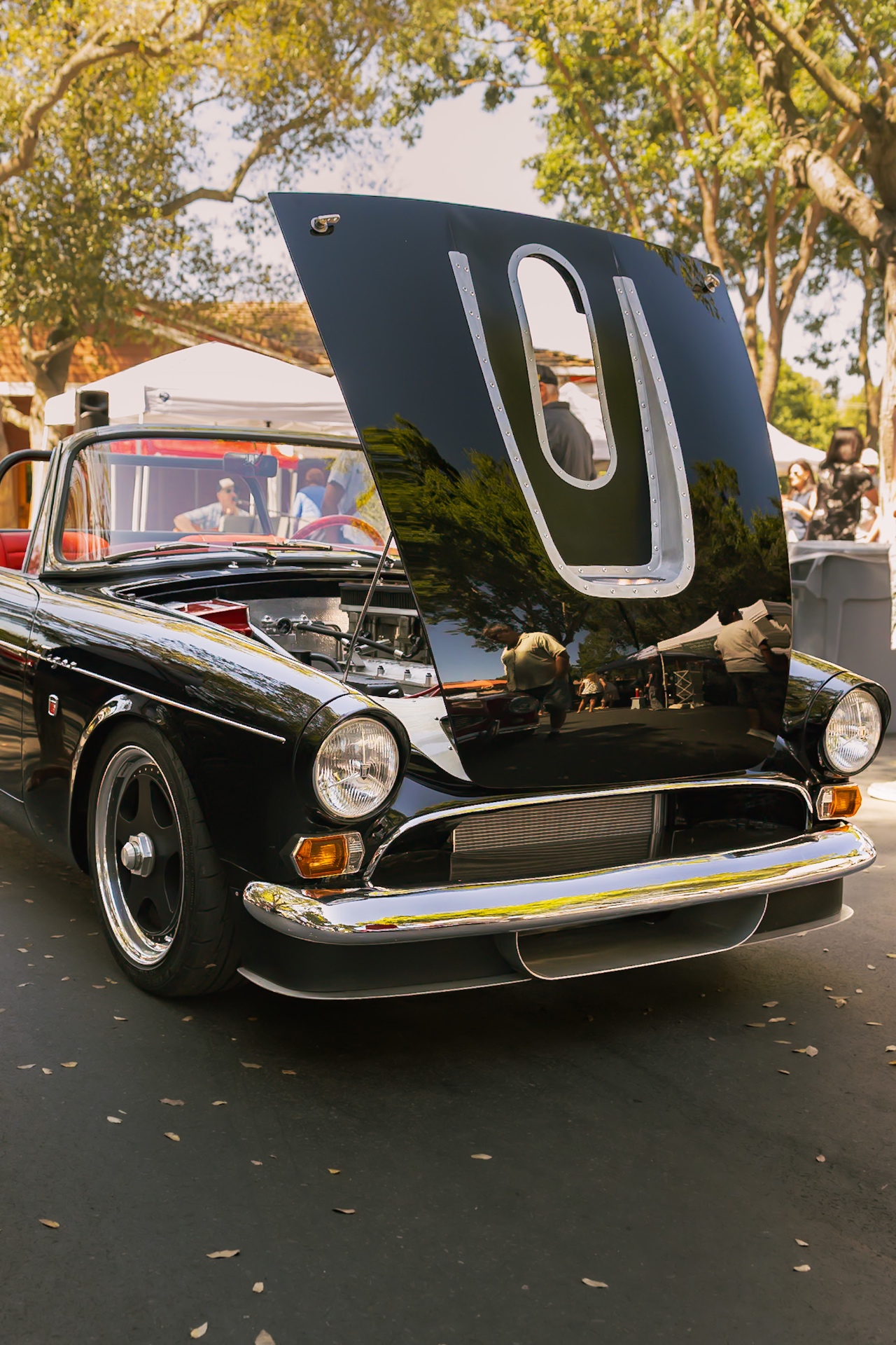 Black Sunbeam Tiger with hood up showing badge
