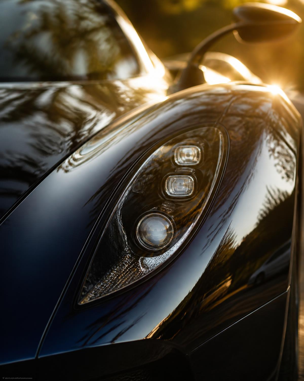 Headlight detail of an exotic supercar in morning light